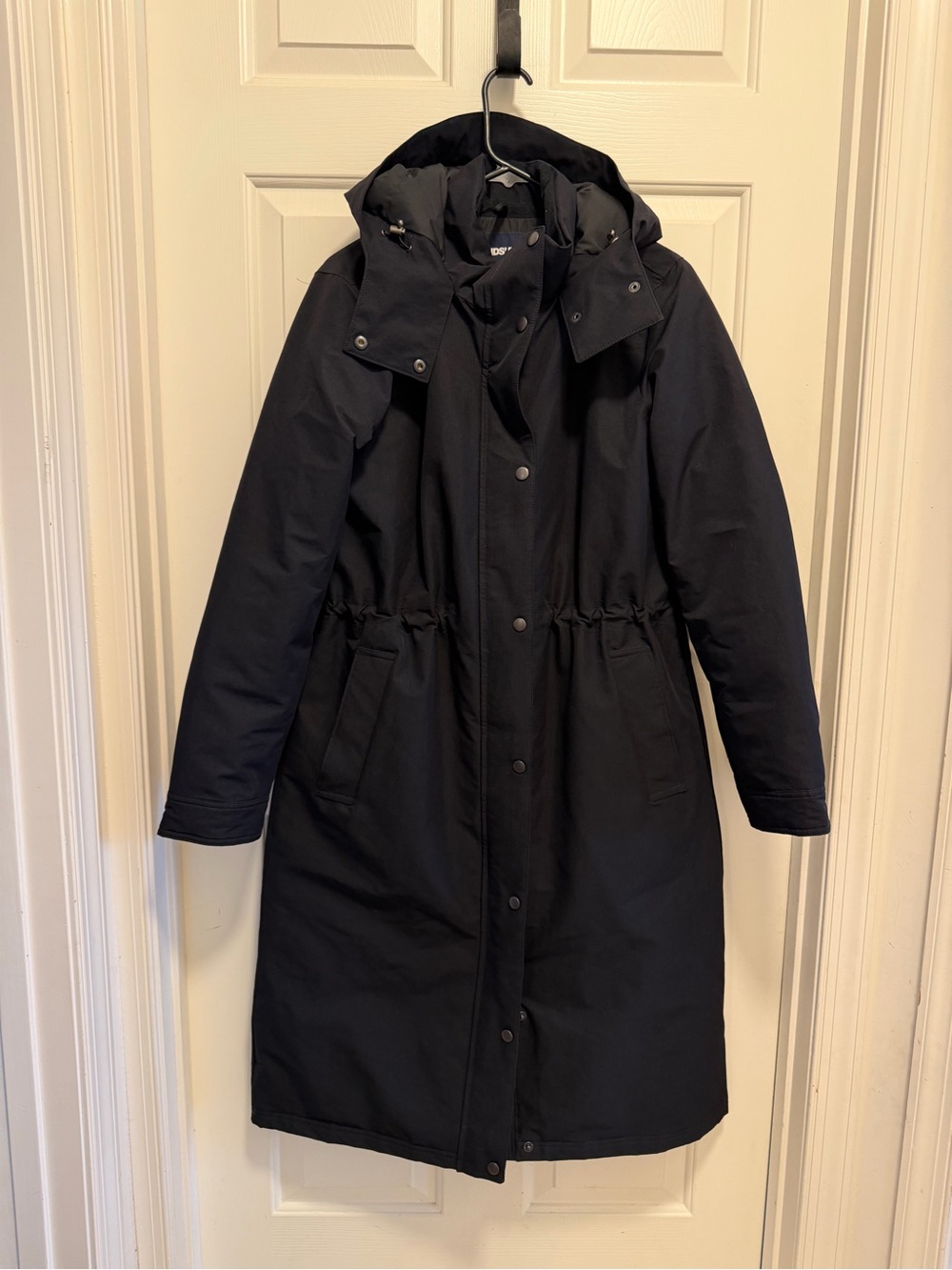 Lands' End Hooded Long Puffer Coat Black Size Medium